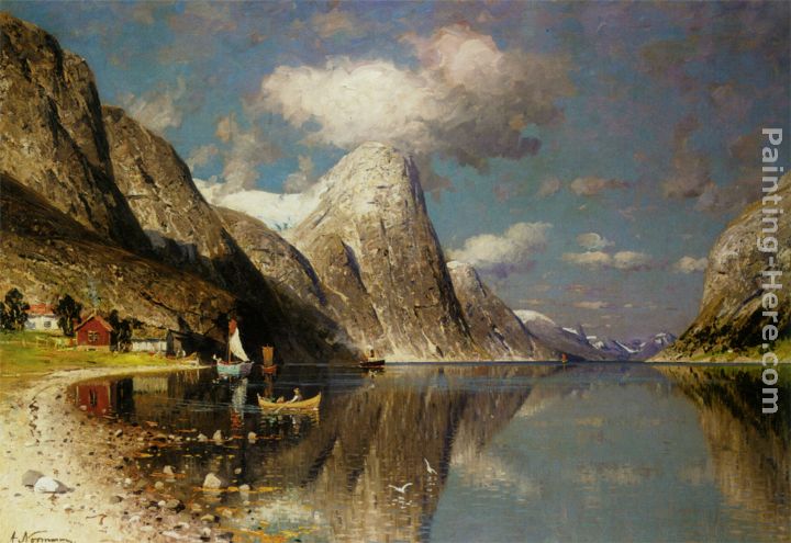 Fjordlandskap painting - Adelsteen Normann Fjordlandskap art painting